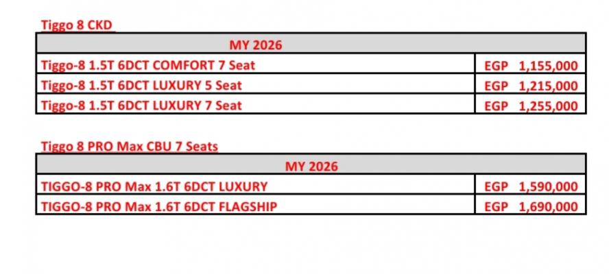 تعرف على.. أحدث قائمة سعرية لسيارات ”شيرى” فى السوق المصرية