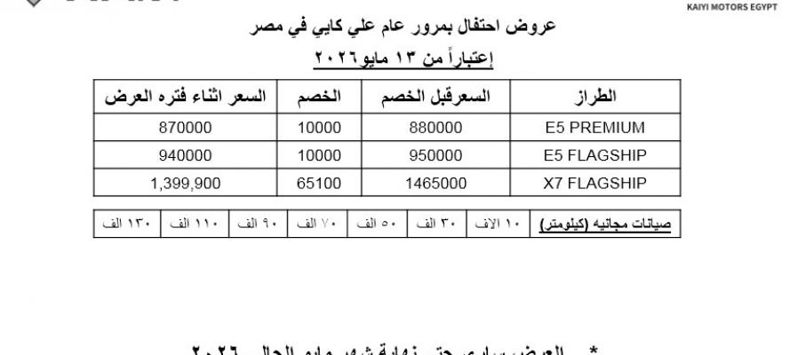 ”كايى موتورز” للسيارات تحتفل بمرور عام على انطلاقها فى مصر وتُطلق عروضًا ترويجية وتخفيضات حصرية لعملائها