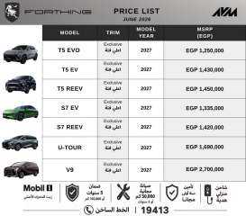 تعرف على..  أحدث أسعار سيارات ”فورثينج” المميزة فى السوق المصرية عبر وكيلها الحصرى ”الأمل”