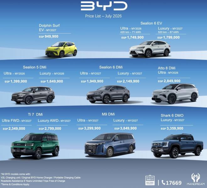 تعرف على.. أحدث قائمة سعرية لسيارات ”BYD” فى السوق المصرية