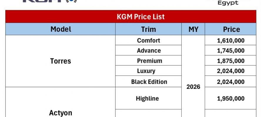 تعرف على.. أحدث قائمة سعرية لسيارات ”KGM” فى السوق المصرية